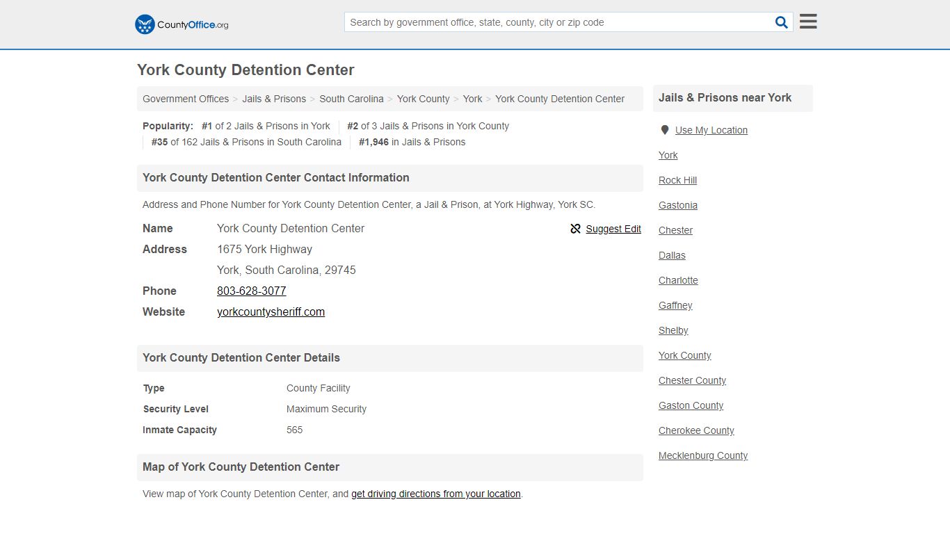 York County Detention Center - York, SC (Address and Phone)